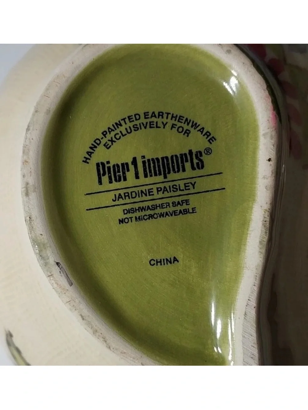 Pier 1 Imports Earthenware Jardine Paisley Shaped Plate/Salsa Dish Hand Painted